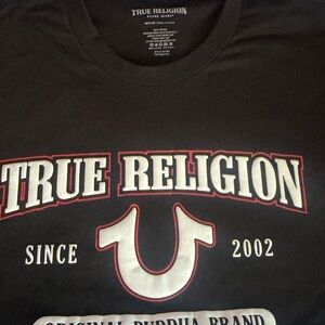 True Religion Black Tee with White and Red Logo
